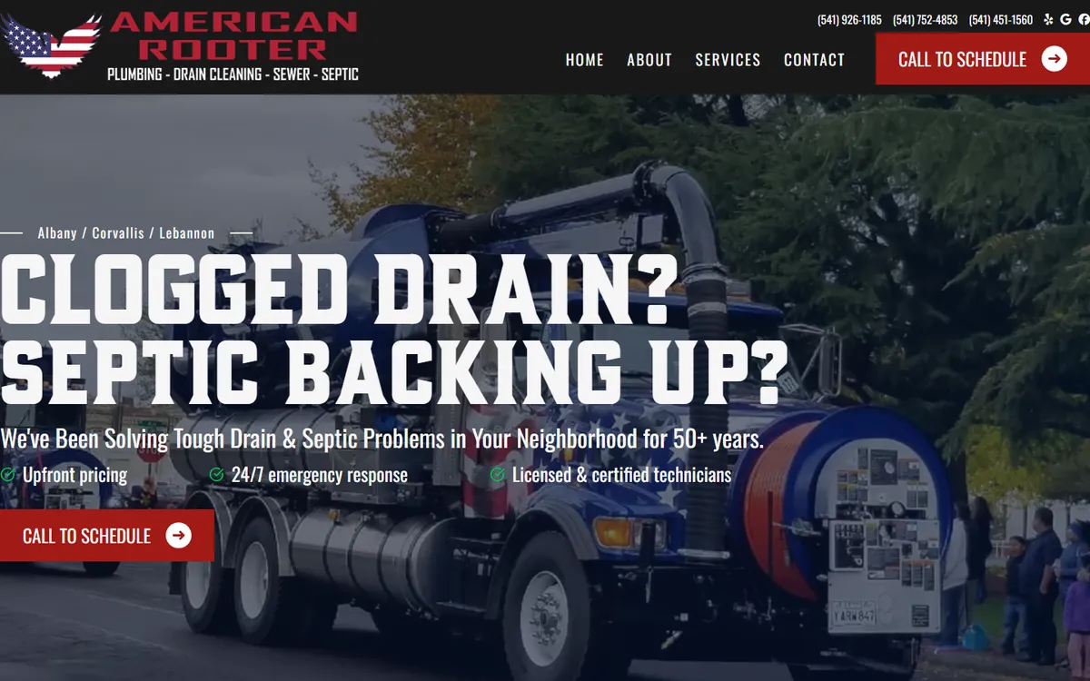 American Rooter website, desktop
